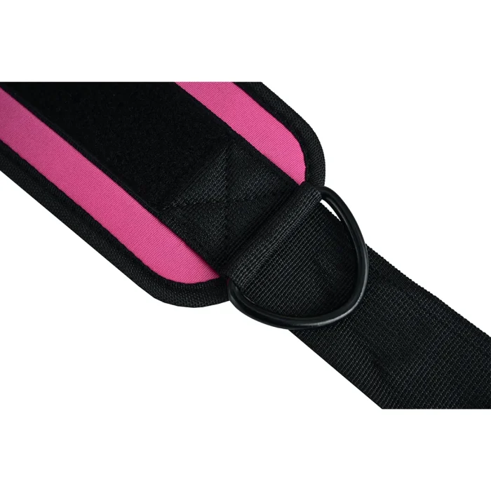 detailed view of pink ankle straps to elevate weightlifting