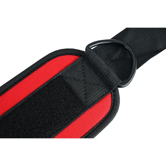 detailed view of red weightlifting ankle straps