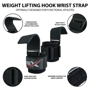 Infographics of black weightlifting hooks