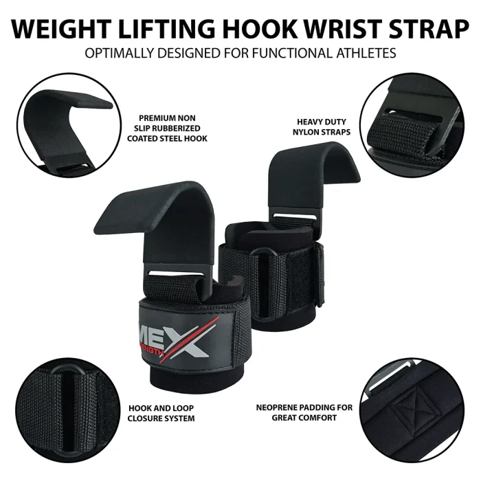 Infographics of black weightlifting hooks