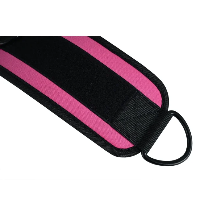 detailed view of supportive pink weightlifting ankle straps