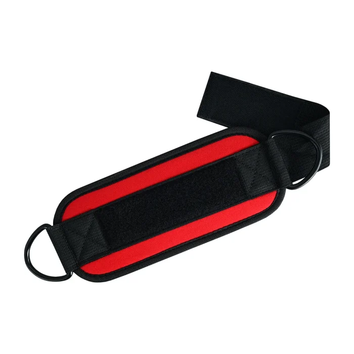 Red weightlifting ankle straps for support
