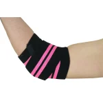 Pink support wraps for weightlifting elbows