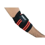 Red support wraps for weightlifting elbows