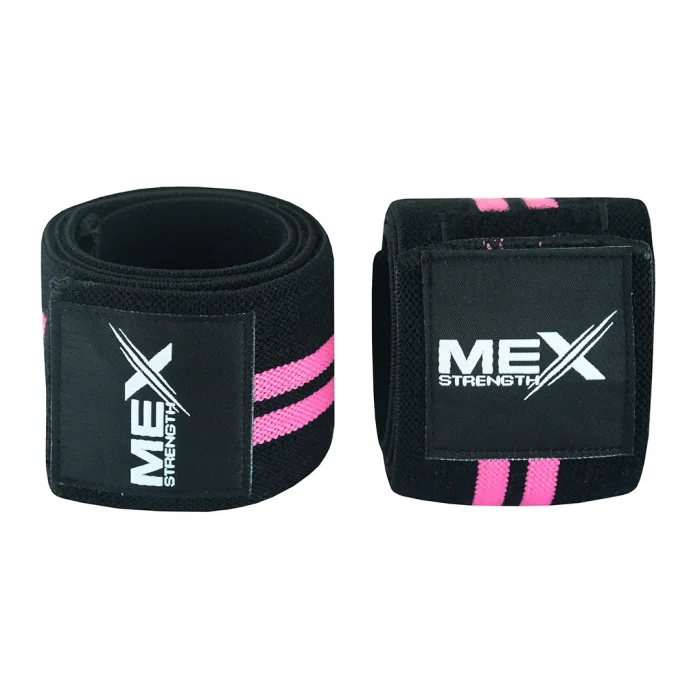 Pink compression wraps for weightlifting elbows