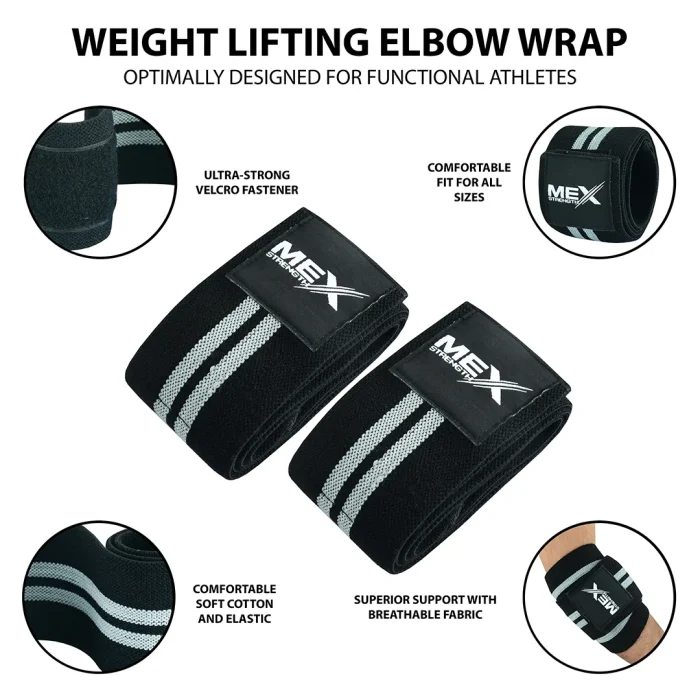 Infographics of grey weightlifting elbow wraps