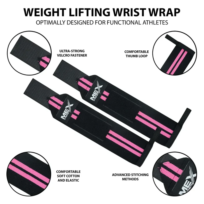 Infographics of weightlifting wrist wraps with pink color