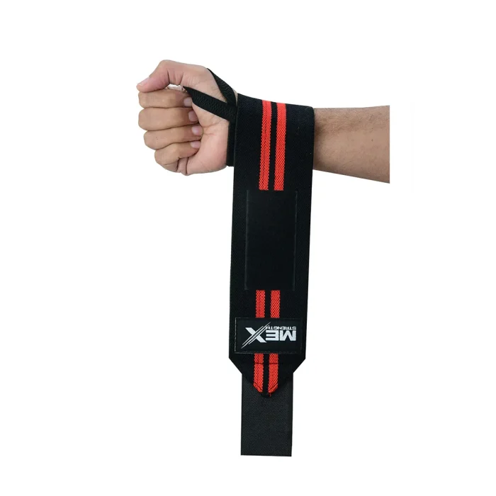 Red performance wrist wraps for weightlifting