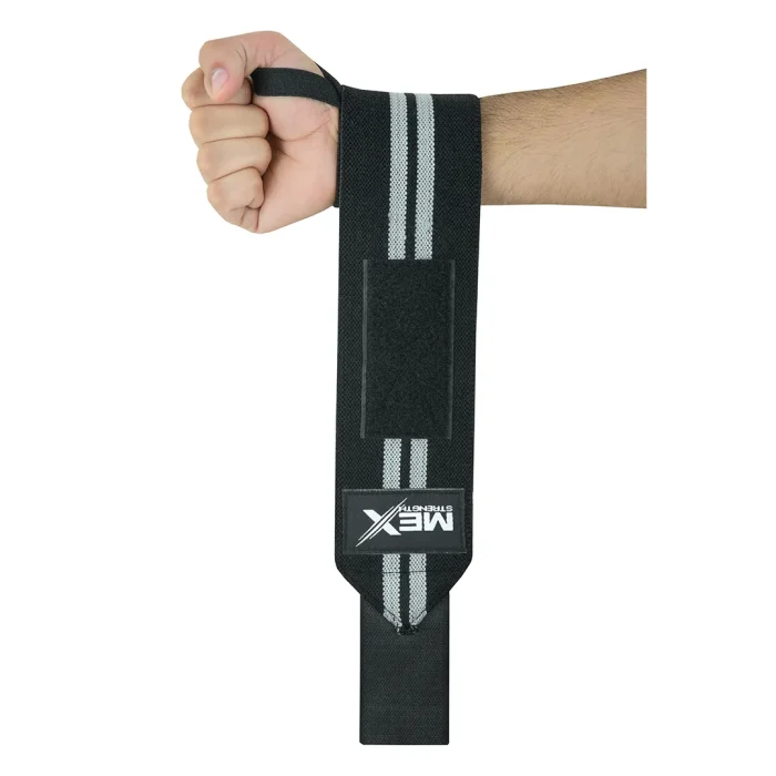 Grey support wraps for weightlifting wrists