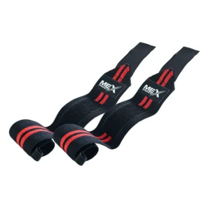 Red support wraps for weightlifting wrists