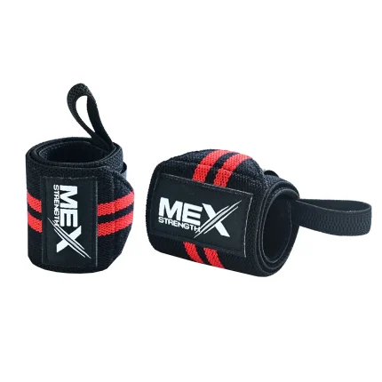 Mex Strength red wrist wraps for weightlifting support