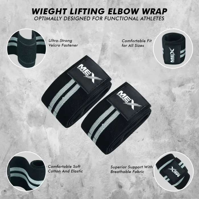 Elbow Wraps for Support - Black/Gray