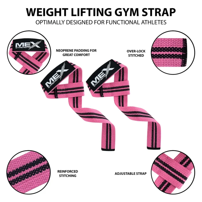 infographics of weightlifting straps with durable pink material