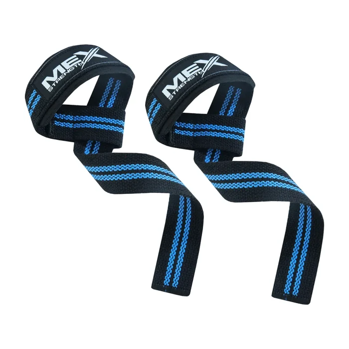 Blue support straps for weightlifting