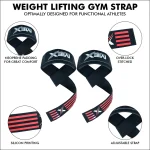 Infographics of red silicone performance straps for weightlifting