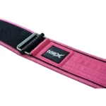 Weightlifting belt in pink nylon with quick release mechanism