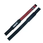 Weightlifting straps with red silicone grips