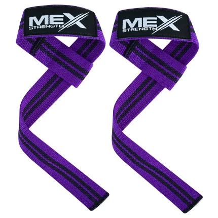 Mex Strength weightlifting straps with purple design