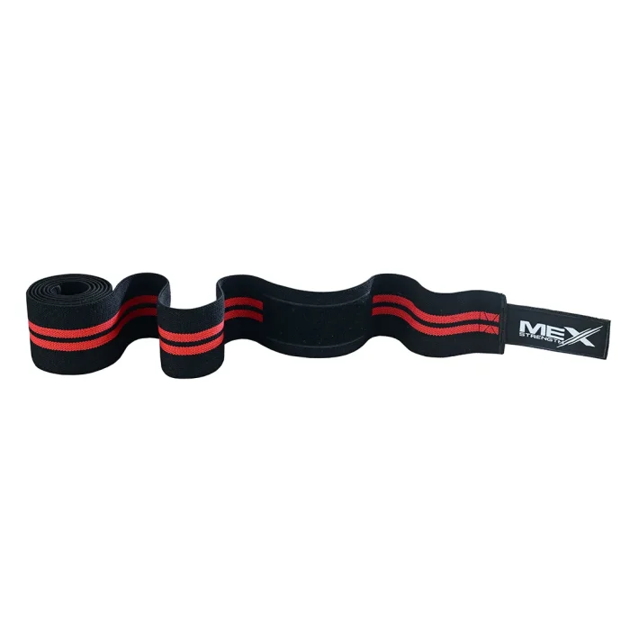 Mex Strength red support wraps for weightlifting knees