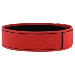 Red nylon quick release belt designed for weightlifting