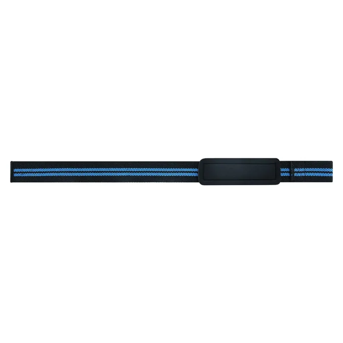 backside of blue performance strap for weightlifting