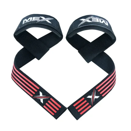 Red support straps for weightlifting with silicone material