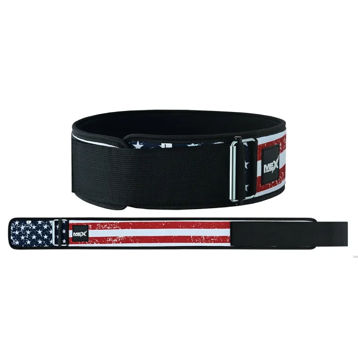USA flag printed neoprene weightlifting belt with 4 inch width and self-locking mechanism