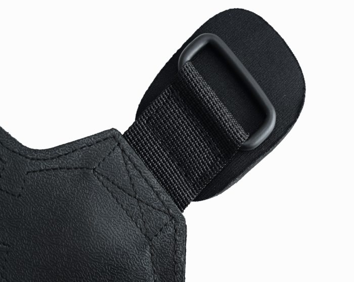 detailed view of black rubberized grip pad for weightlifting