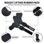 Infographics of weightlifting grip enhancer in black rubber pad